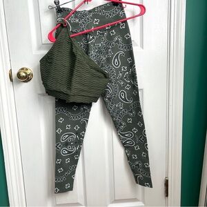 BBB Olive Green 1 Shoulder Top, Bandanna Leggings Set
